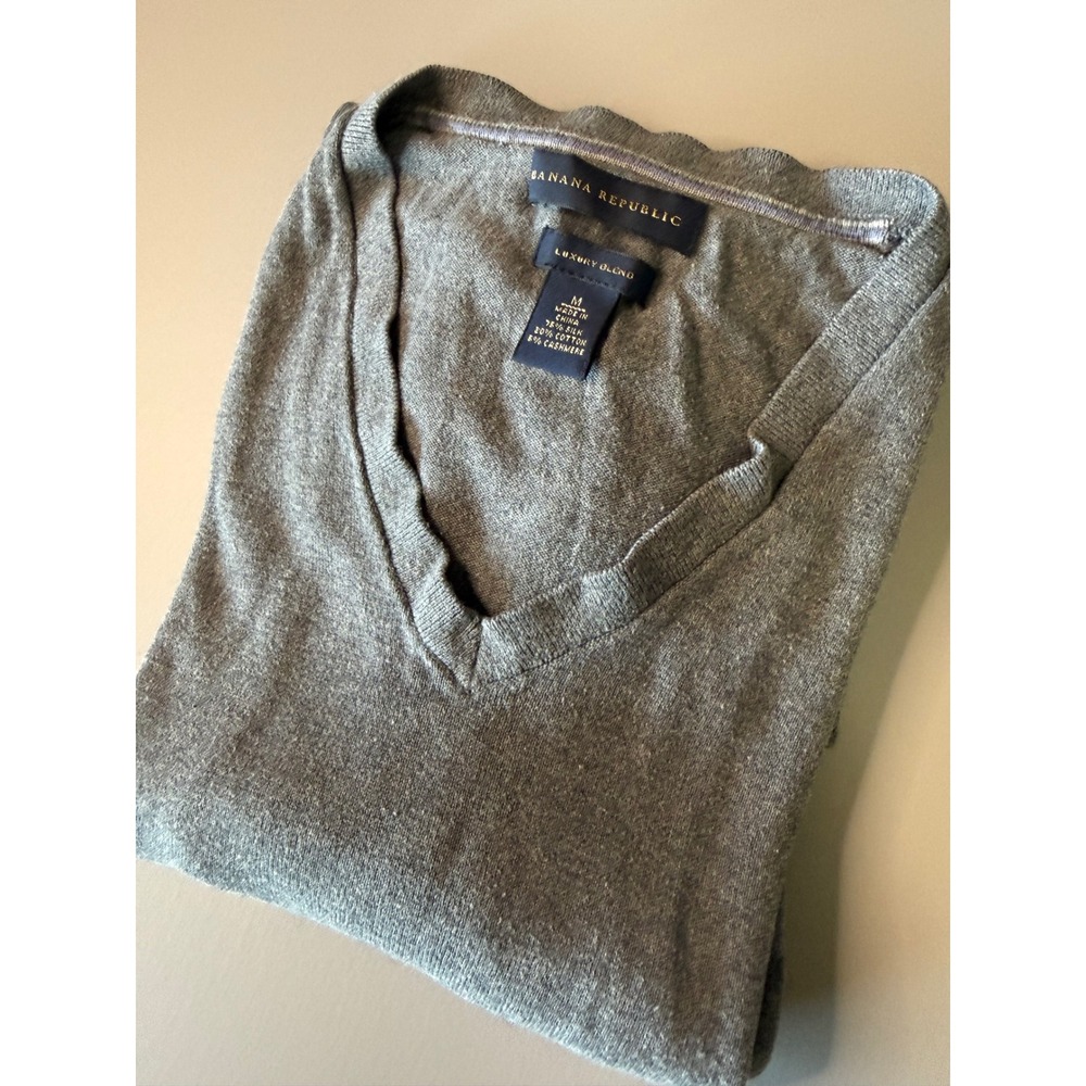 Banana Republic Luxury Blend Silk Cotton Cashmere V-Neck Sweater Grey Mens M